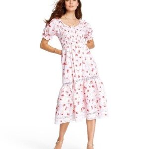 LoveShackFancy x Target Lace Pink Orange Floral Ruched Smocked Ruffle Dress